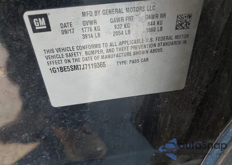 2018 Chevrolet Cruze Lt Auto z USA, uszkodzony, nr VIN 1G1BE5SM7J7119365